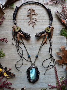 Faux Antler with Amethyst, Labradorite, and Moss Agate - 2 Piece Torque Necklace