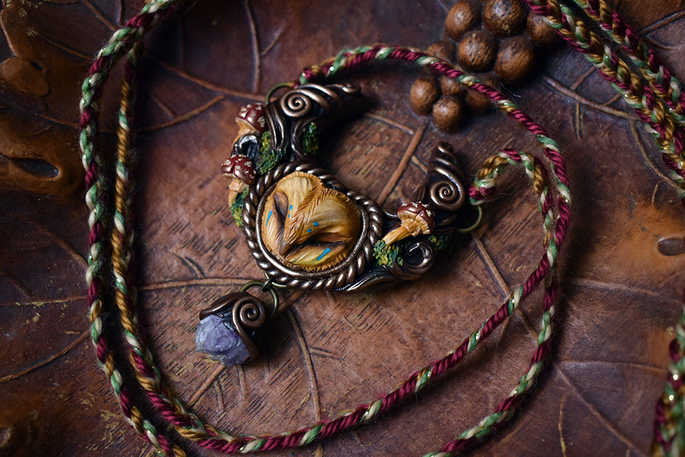 Barn Owl Forest Spirit with Amethyst Necklace