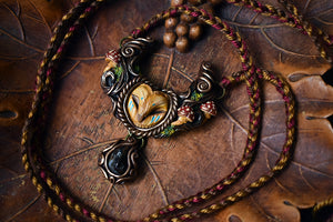 Barn Owl Forest Spirit with Fire Agate Necklace