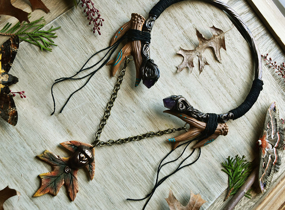 Faux Antler with Amethyst - 2 Piece Torque Necklace