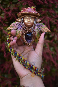 Mushroom Faerie with Amethyst Necklace