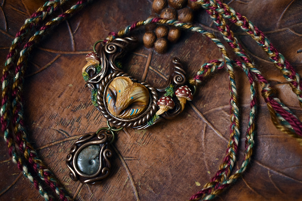 Barn Owl Forest Spirit with Ammonite Necklace