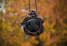 Triskelion Etched Obsidian with Amethyst Necklace