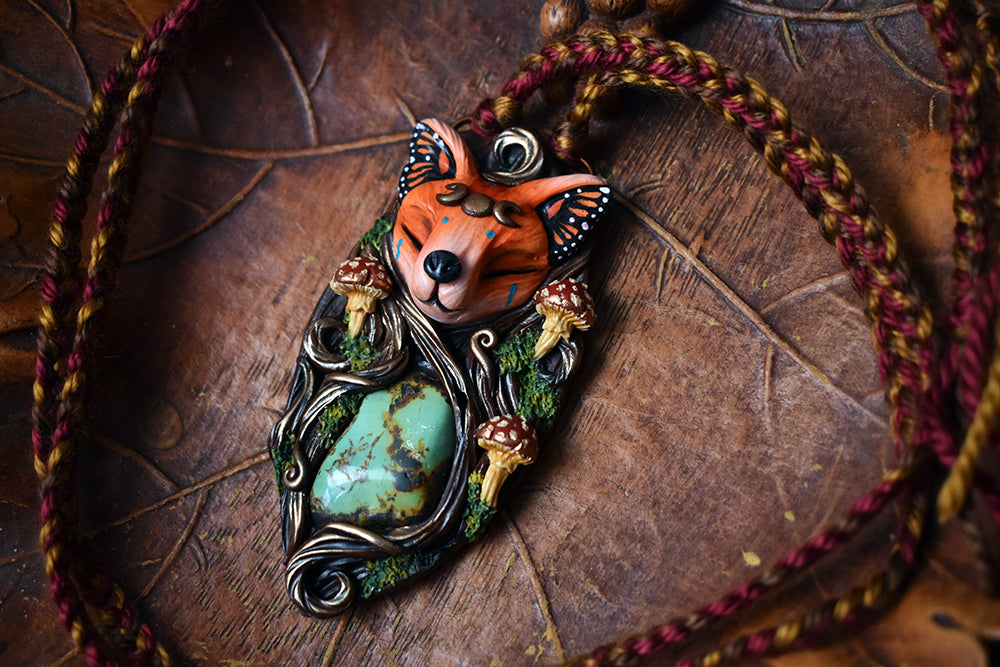 Fox Forest Spirit with Turquoise Necklace