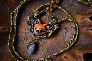 Fox Forest Spirit with Amethyst Necklace