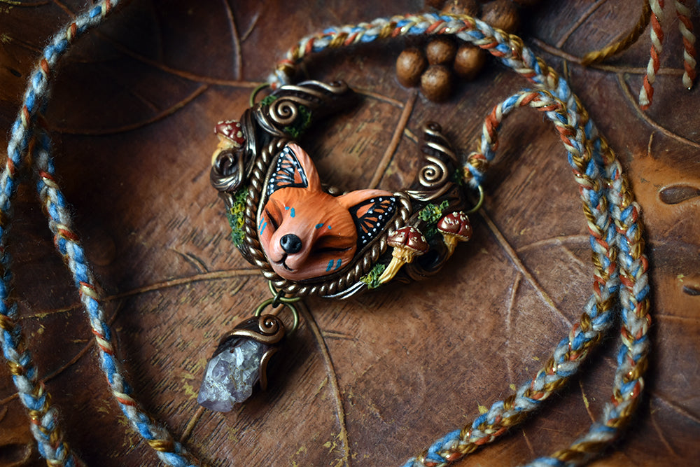 Fox Forest Spirit with Amethyst Necklace