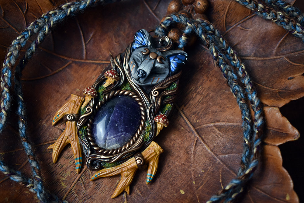 Wolf Forest Spirit with Amethyst Necklace