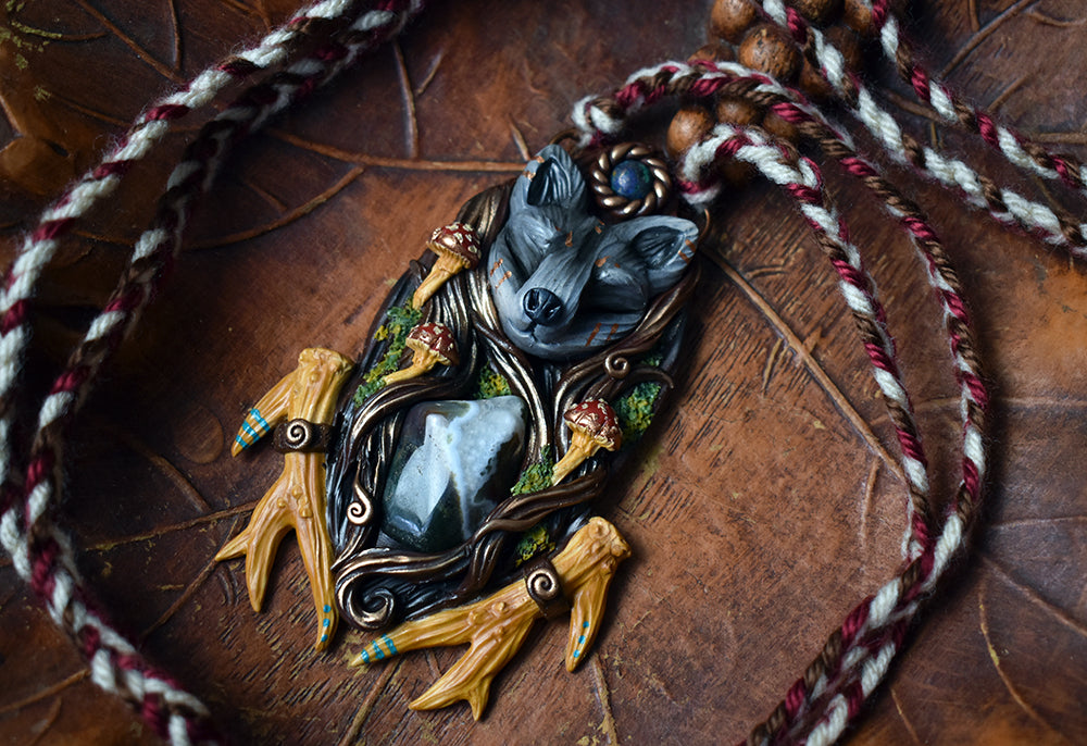 Wolf Forest Spirit with Fancy Jasper and Azurite Necklace