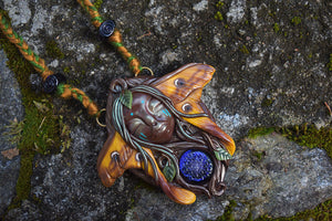 Comet Moth Forest Fae with Dichroic Lampwork Cab and Beads Necklace
