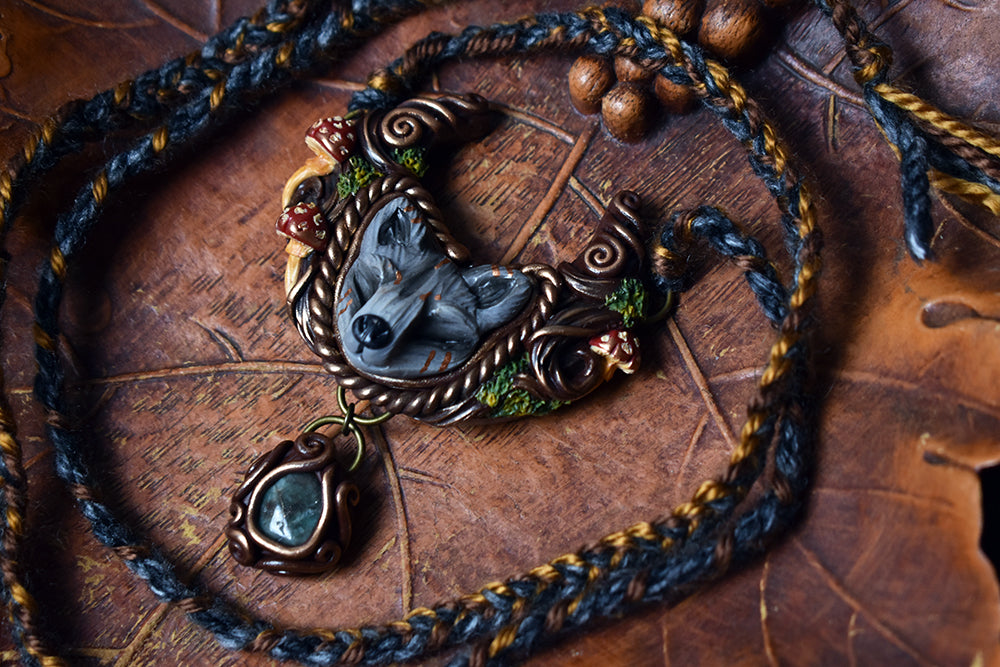 Wolf Forest Spirit with Emerald Necklace