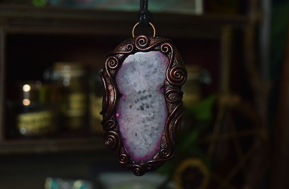 Pink Dyed Agate Slice Necklace