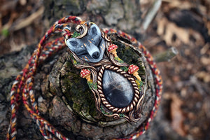 Wolf Forest Spirit with Black Sunstone Necklace