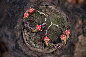 Amanita Mushroom Hoop Earrings