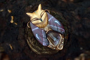 Horned Owl Cecropia Moth Spirit with Ametrine Necklace