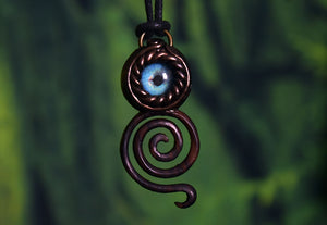 Glass Eye with Wood Spiral Necklace