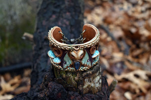 Barn Owl Luna Moth with Labradorite Cuff Bracelet