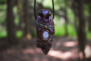 Emerging Moth Cocoon with Moonstone Necklace