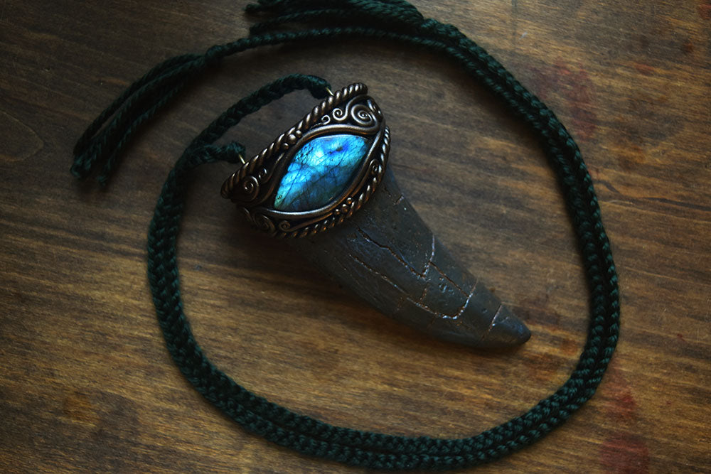 Replica T-Rex Tooth with Labradorite Necklace