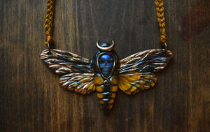 Death's Head Moth with Labradorite Skull Necklace