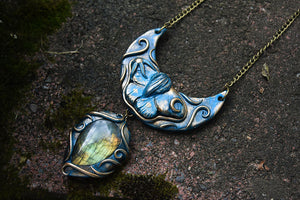 Sun and Moon Moth with Labradorite Necklace