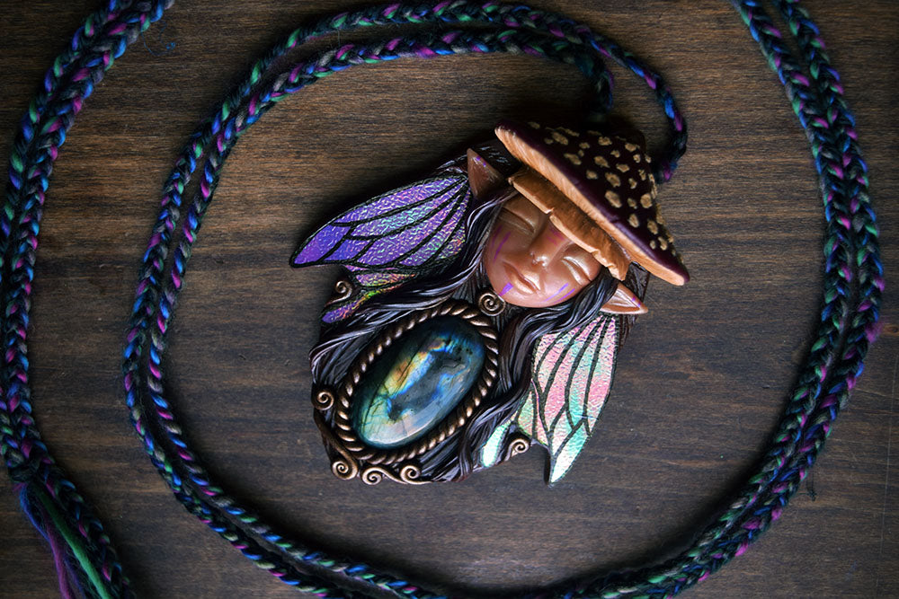 Fly Agaric Mushroom Faerie with Labradorite Necklace