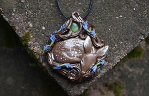 Sleeping Fawn in Lavender with Canadian Jade Necklace