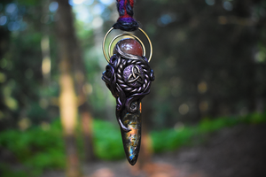 Labradorite Wand with Rutilated Quartz Sphere Triquetra Necklace