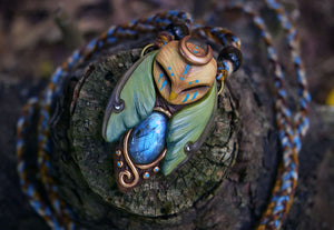 Owl Moth Forest Spirit with Labradorite Necklace