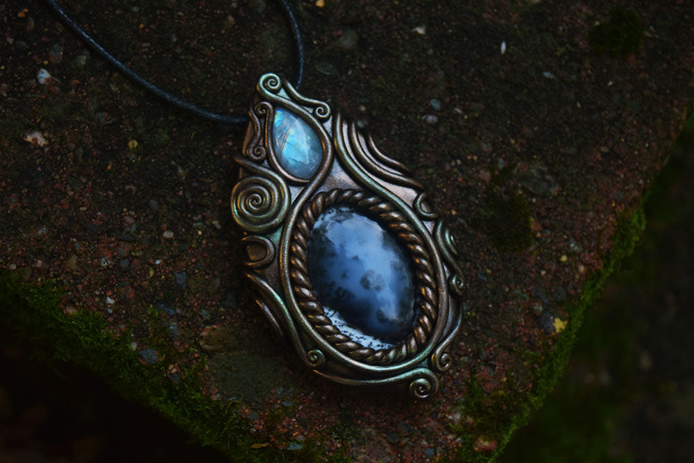 Dendritic Agate with Moonstone Necklace
