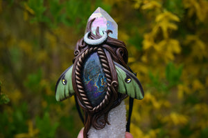 Luna Moth Spirit Quartz with Angel Aura and Labradorite Altar Piece/Wand/Necklace