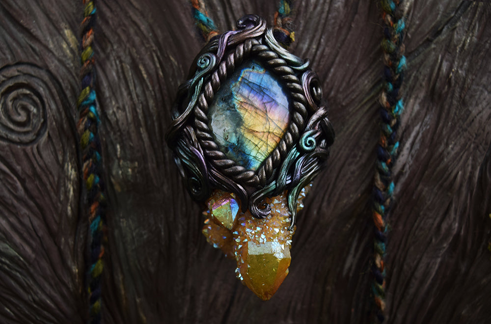 Sunset Aura Spirit Quartz with Labradorite Necklace