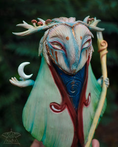 Owl Moth Druid with Quartz 6" Sculpture