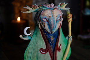 Owl Moth Druid with Quartz 6" Sculpture